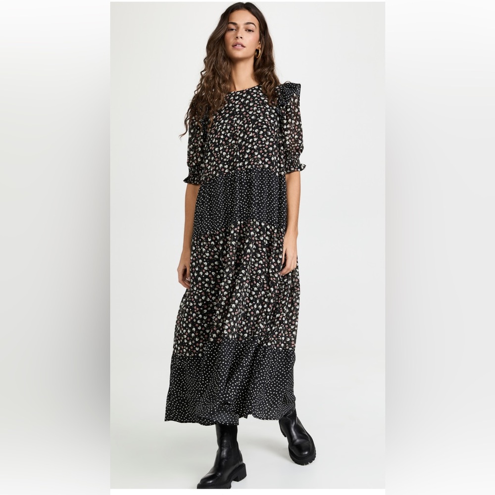 English Factory Floral & Dot Print Maxi Dress